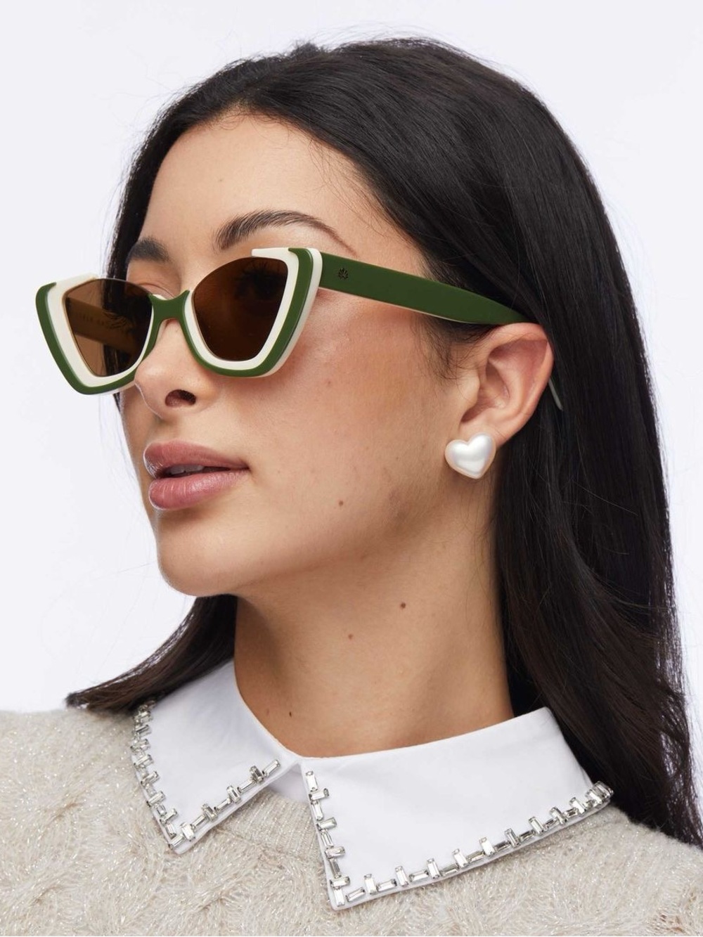 NEW Lele Sadoughi SAGE BRICKELL CAT EYE Palm Beach Green Cream SUNGLASSES - Picture 2 of 7